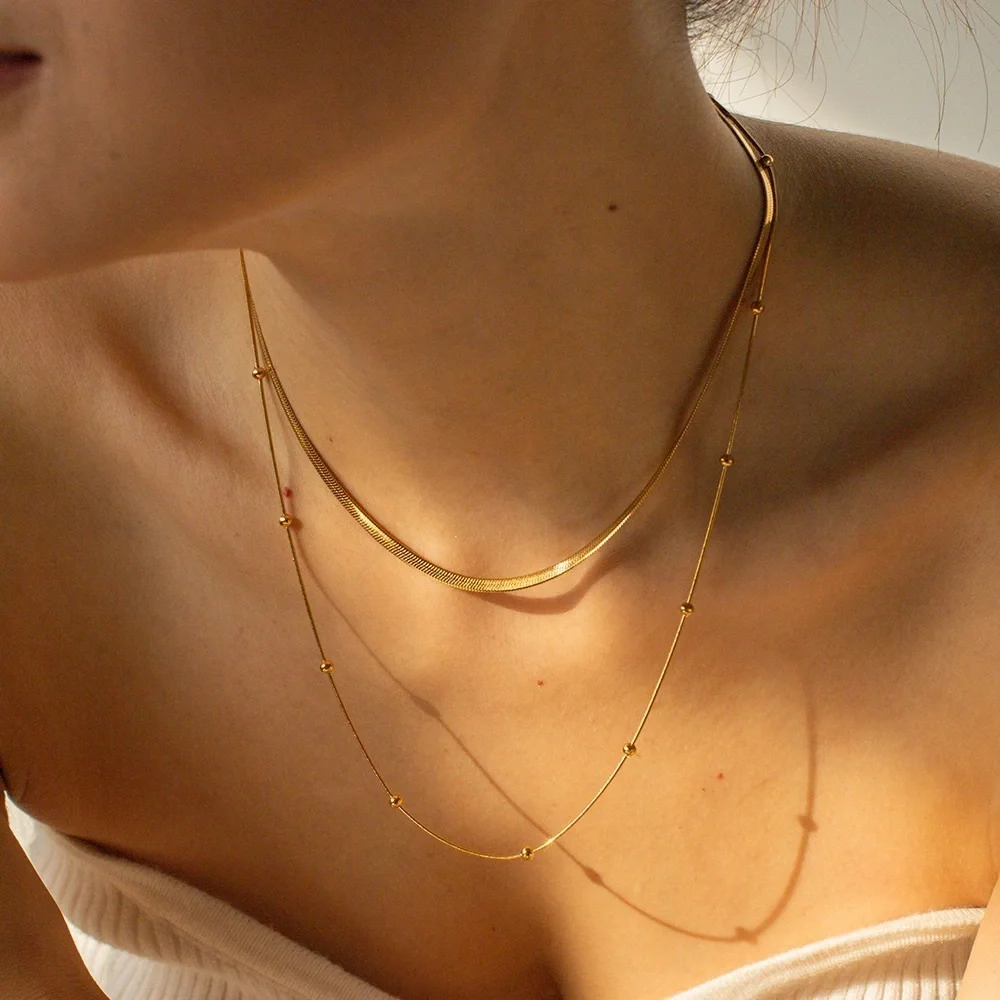 Gold Double Layered Necklace*Layering Necklace*Waterproof and Sweatproof - Picture 5 of 8